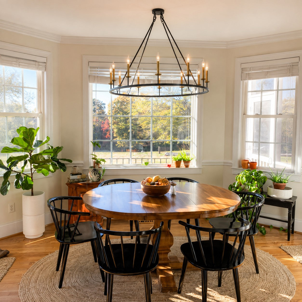 Rowan Modern Wagon Wheel Round Chandelier - Industrial Farmhouse Iron Lighting Fixture