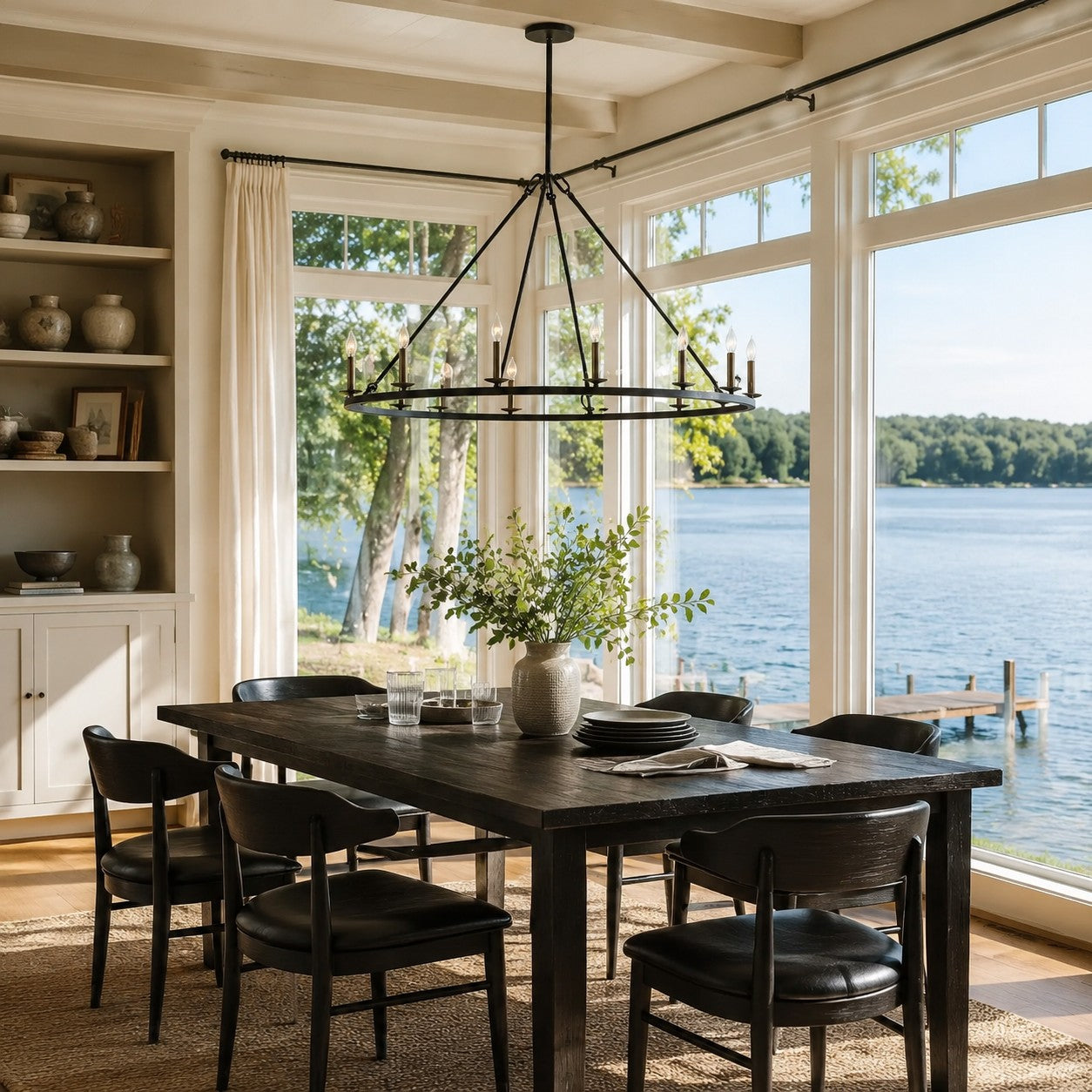 Rowan Modern Wagon Wheel Round Chandelier - Industrial Farmhouse Iron Lighting Fixture