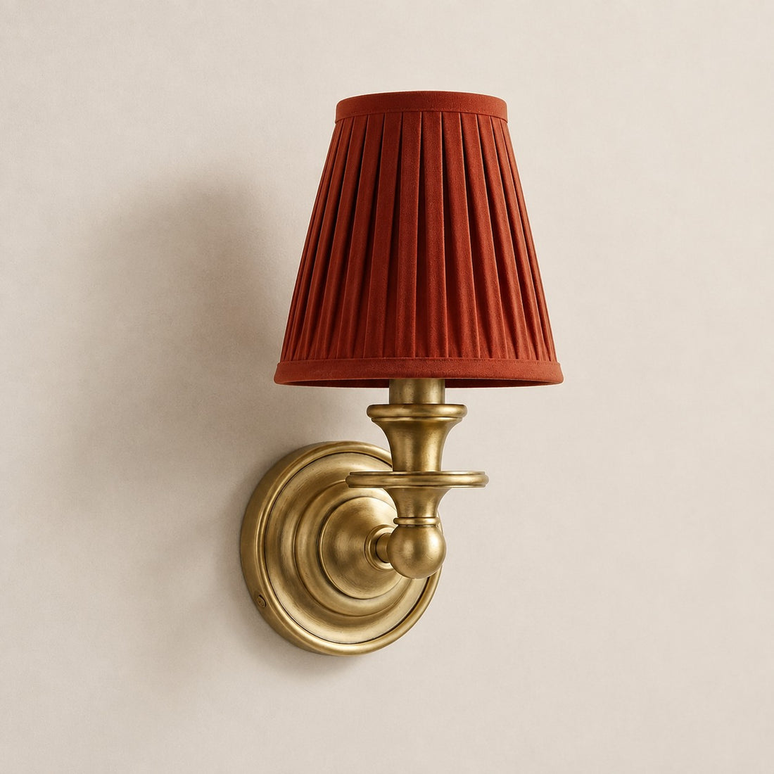 Kalvora wall sconce - Red Pleated shade with Brass finish