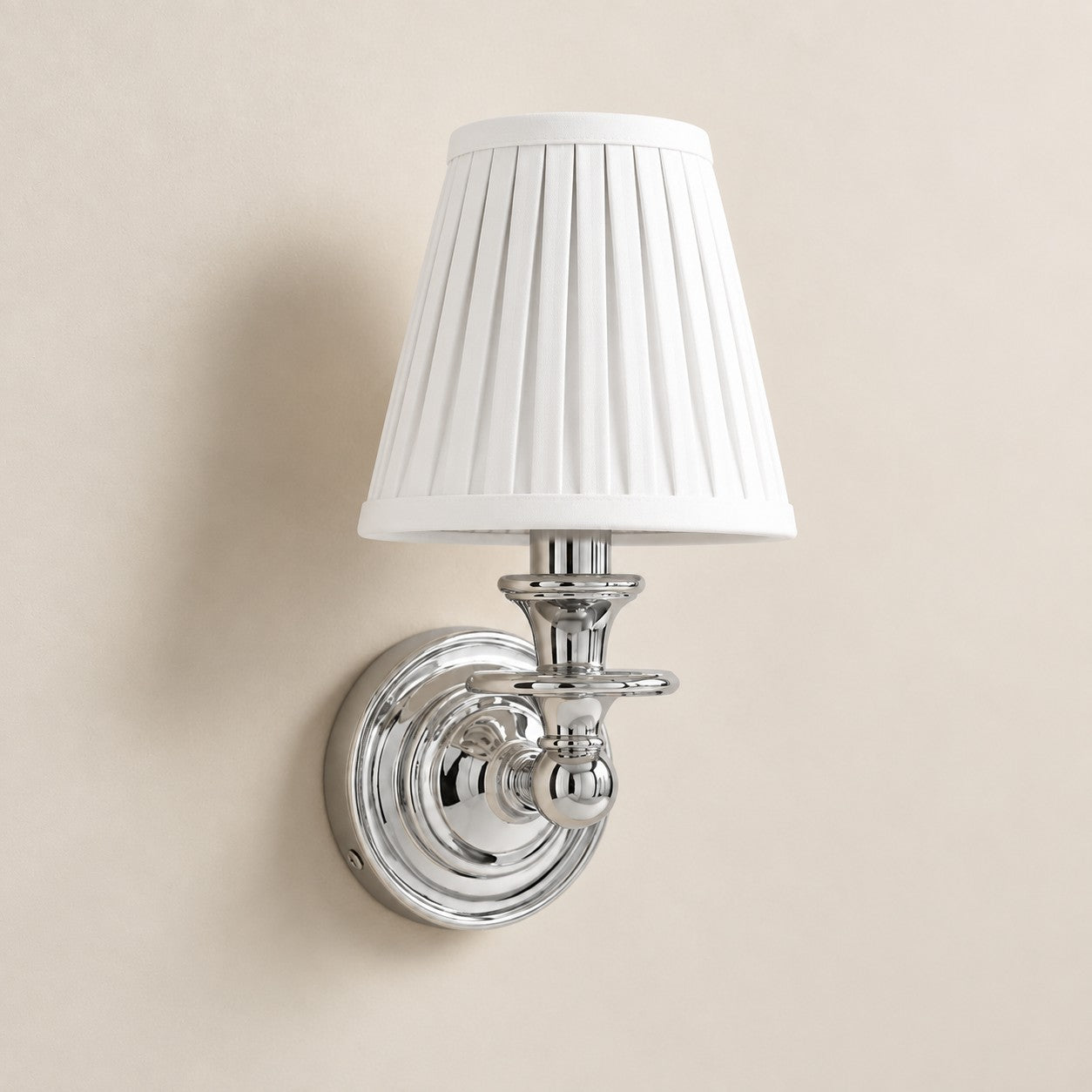 Kalvora wall sconce - White Pleated shade with Chrome finish