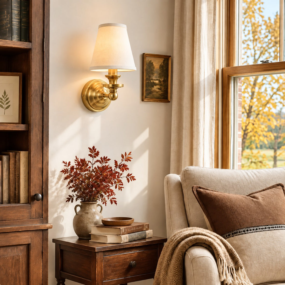 Kalvora wall sconce in a cozy reading corner