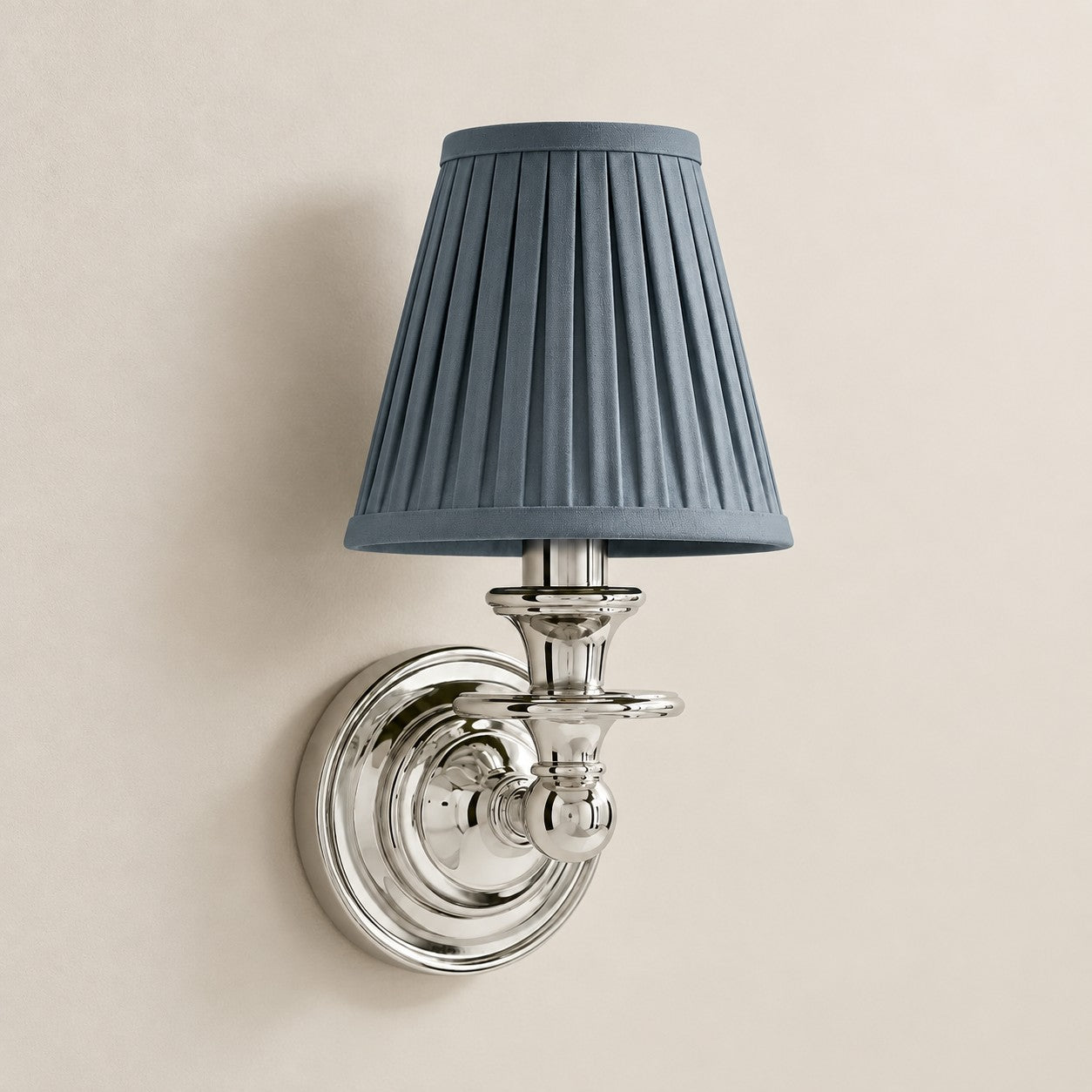 Kalvora wall sconce - Dusty Blue Pleated shade with Chrome finish