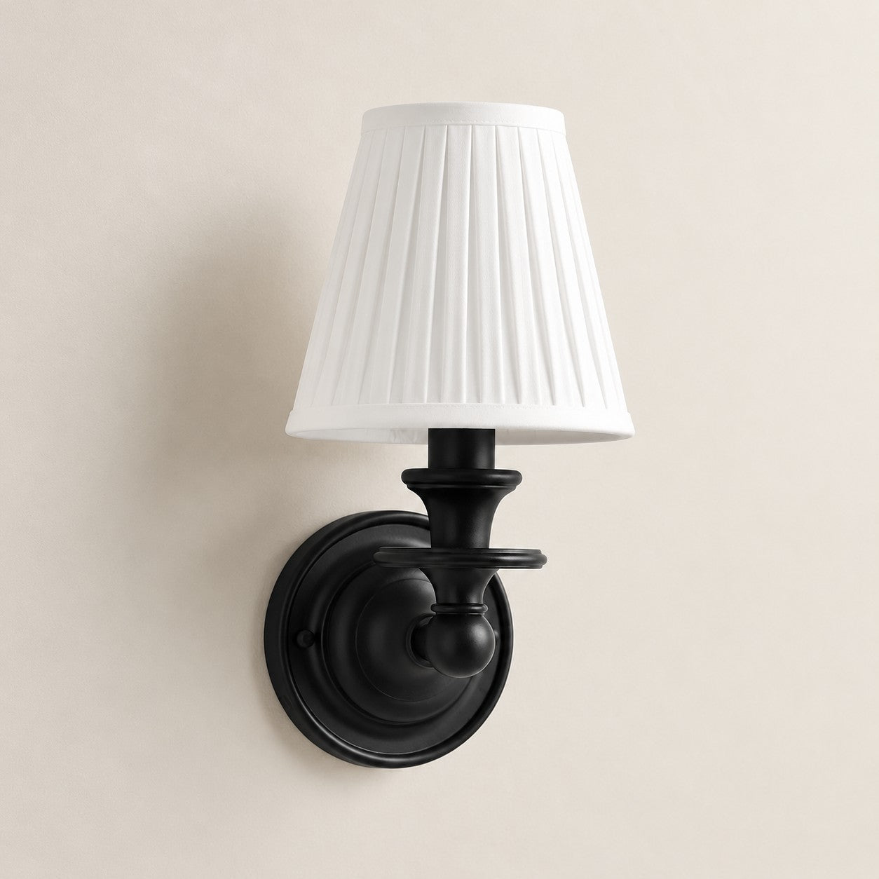 Kalvora wall sconce - White Pleated shade with Black finish