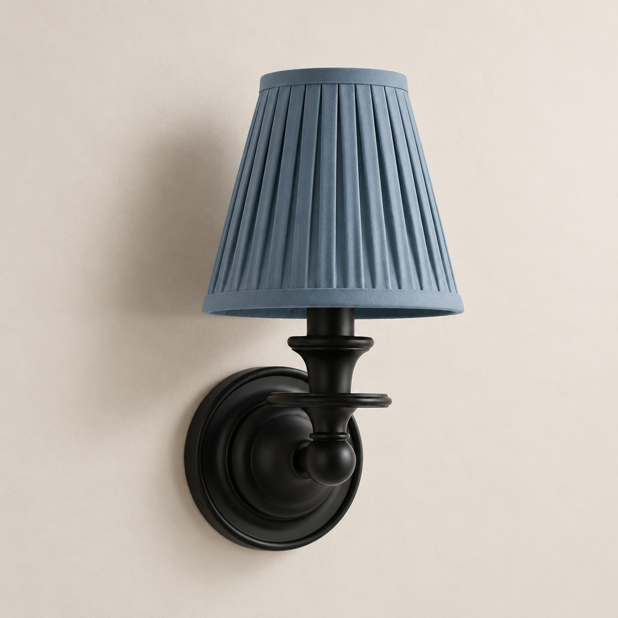Kalvora wall sconce - Dusty Blue Pleated shade with Black finish
