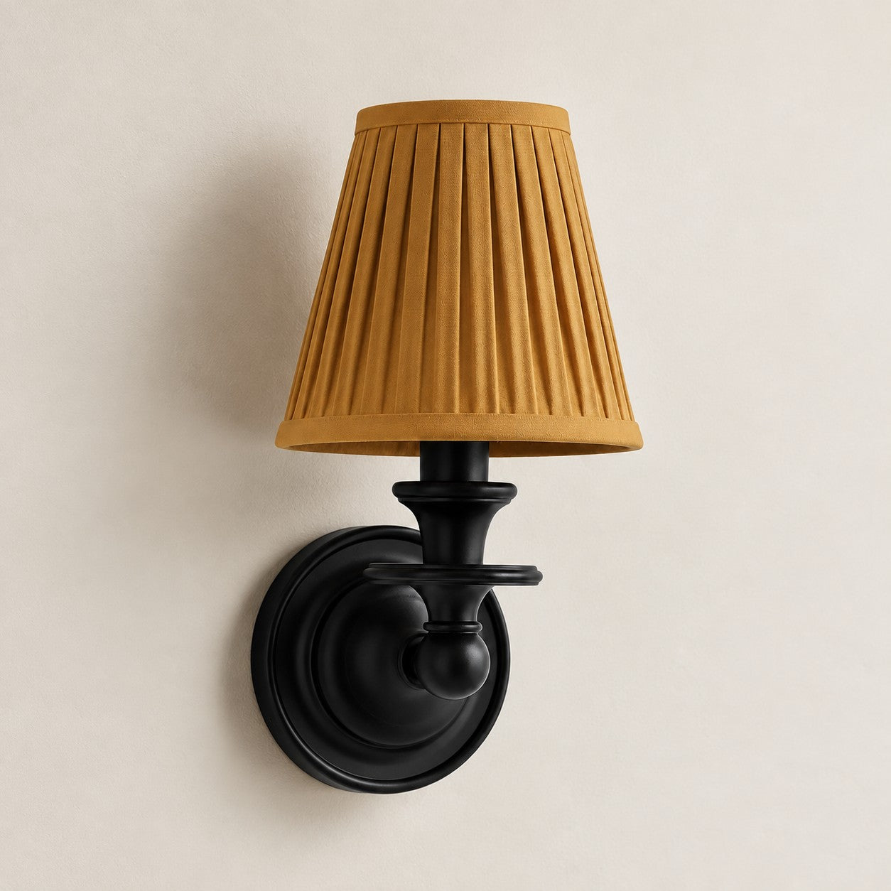 Kalvora wall sconce - Mustard Yellow Pleated shade with Black finish