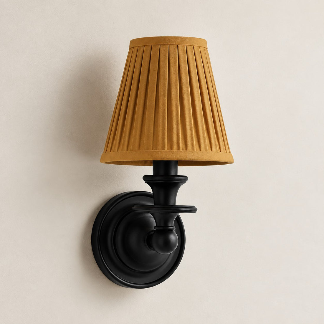 Kalvora wall sconce - Mustard Yellow Pleated shade with Black finish