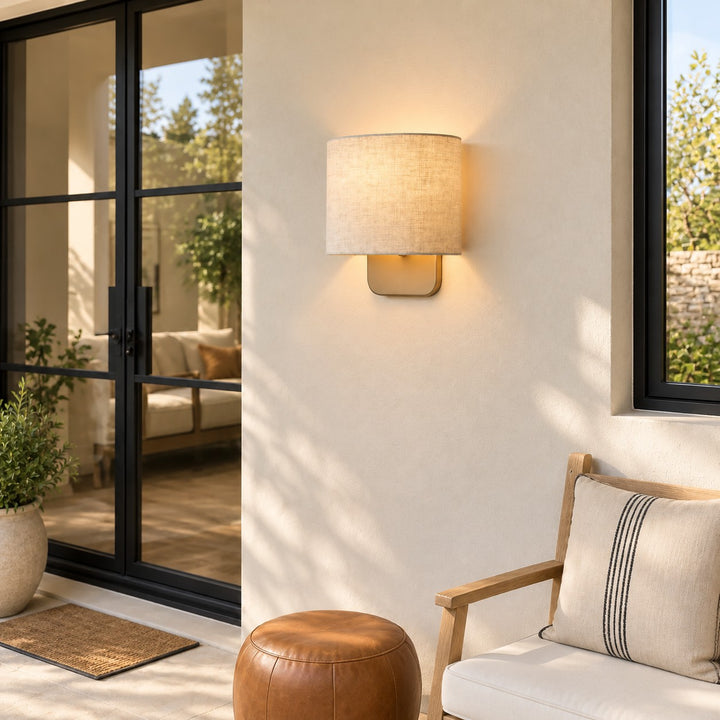 Nolvara Contemporary Fabric-Shade Wall Light – Minimalist Metal Fixture for Bedroom Hallway