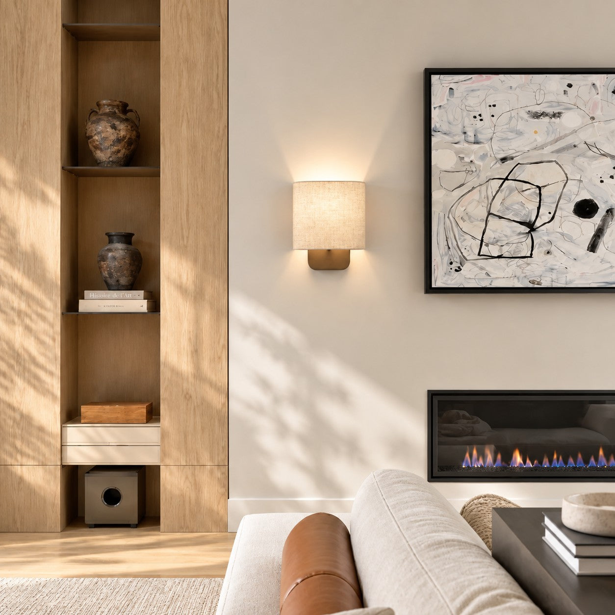 Nolvara Contemporary Fabric-Shade Wall Light – Minimalist Metal Fixture for Bedroom Hallway