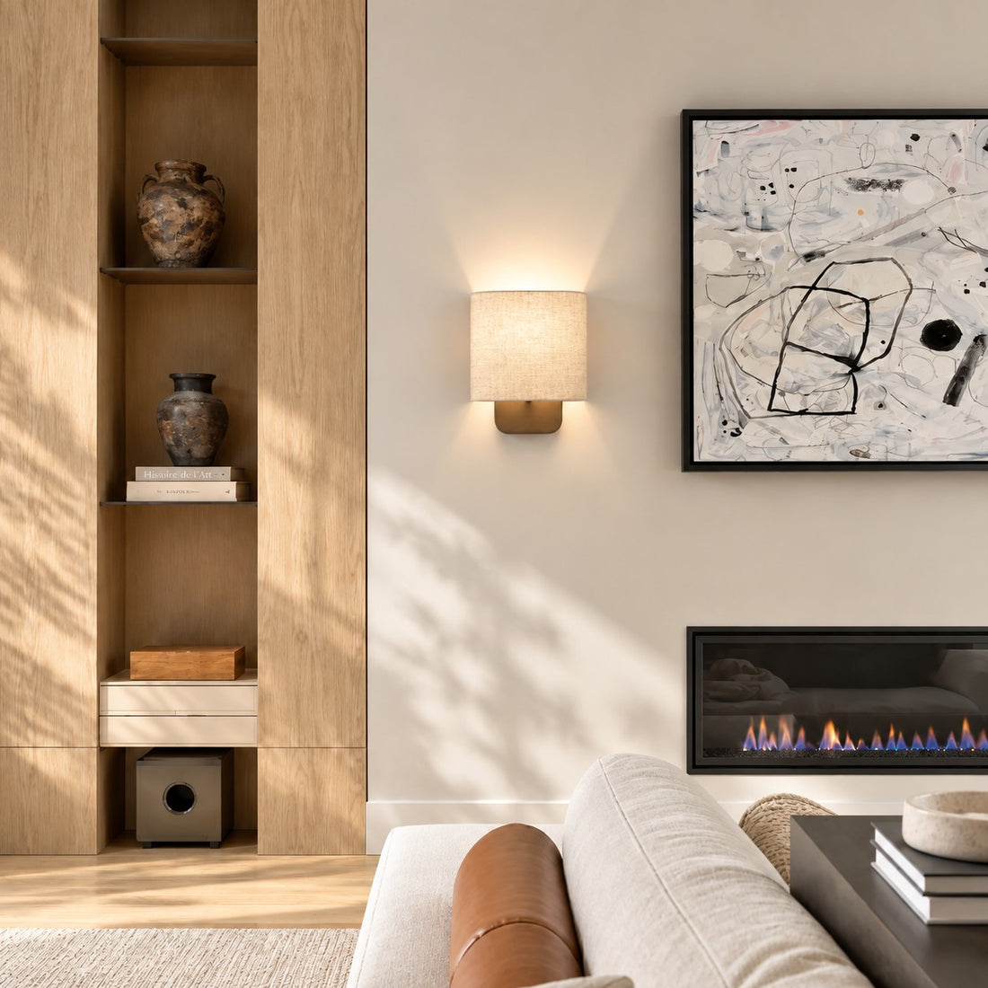 Nolvara Contemporary Fabric-Shade Wall Light – Minimalist Metal Fixture for Bedroom Hallway