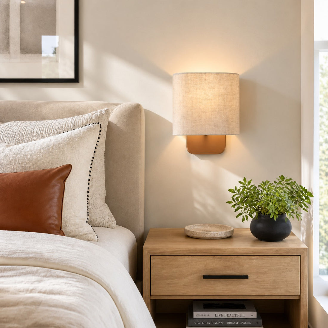 Nolvara Contemporary Fabric-Shade Wall Light – Minimalist Metal Fixture for Bedroom Hallway