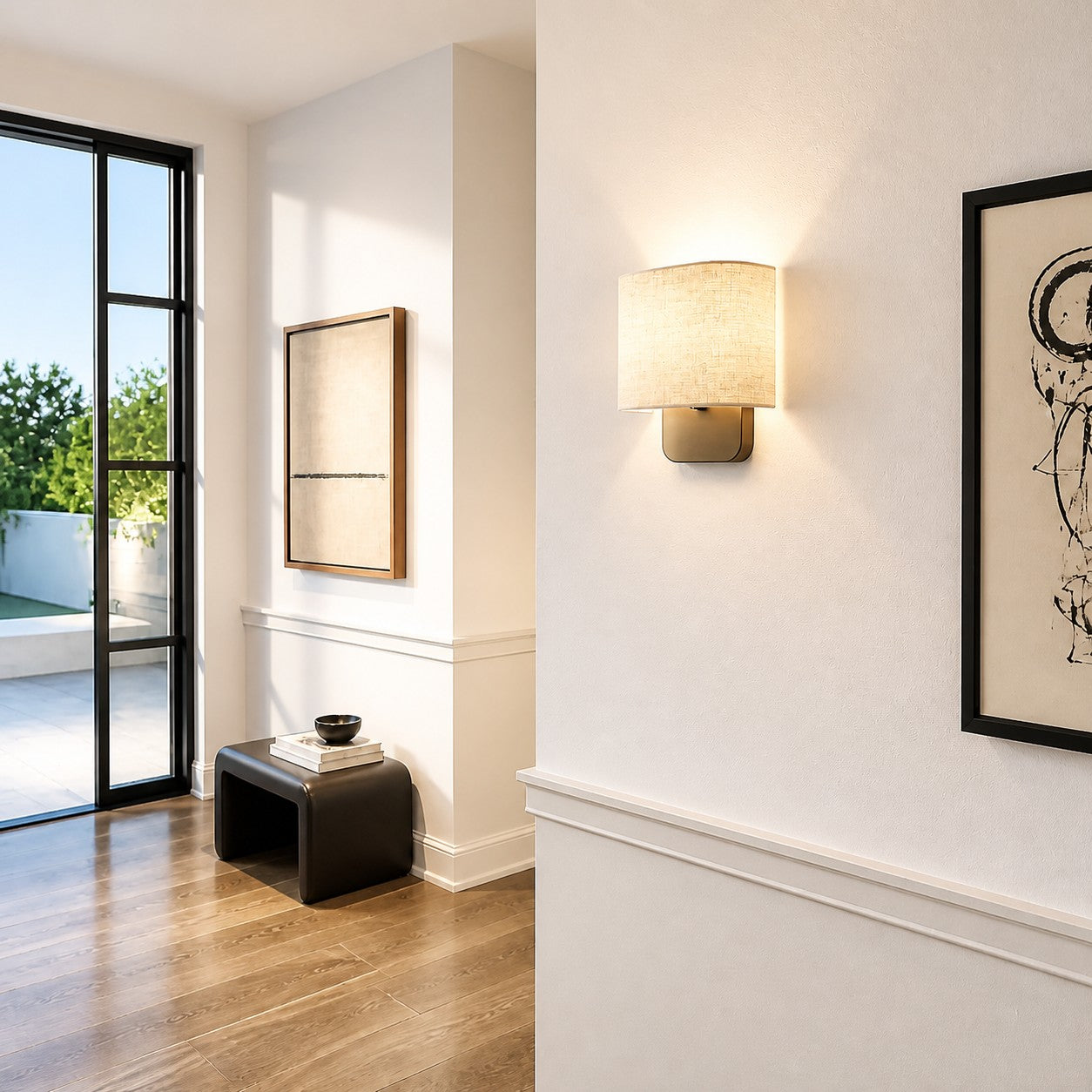 Nolvara Contemporary Fabric-Shade Wall Light – Minimalist Metal Fixture for Bedroom Hallway
