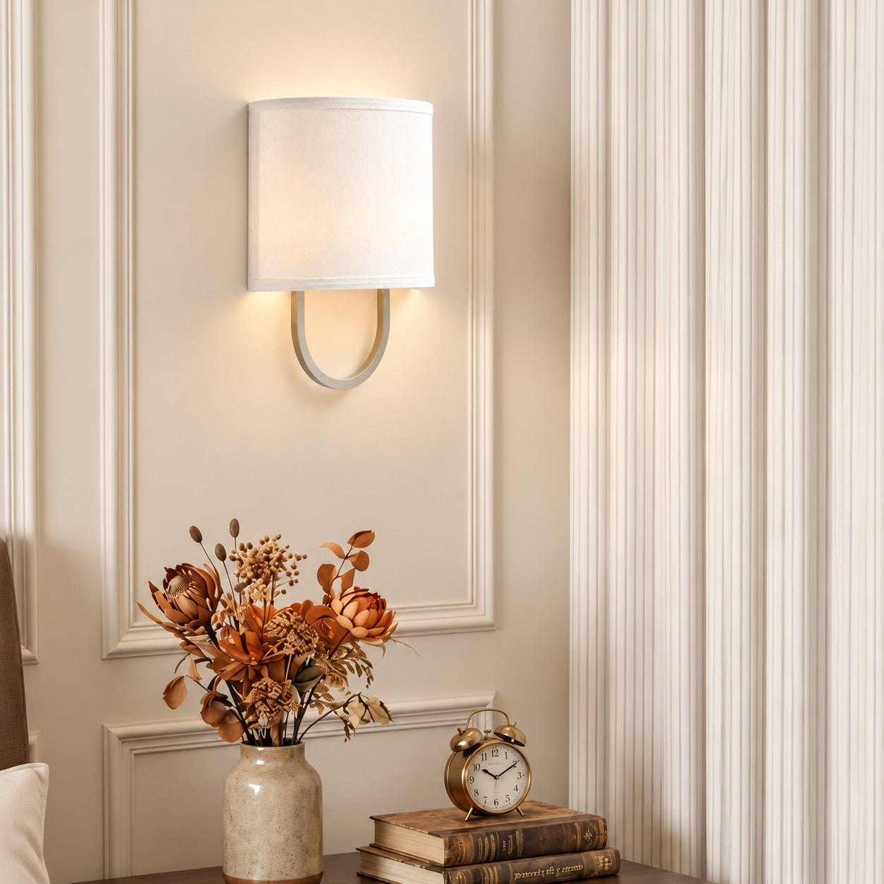 Nolvara White Antique Brass wall light in a classic hallway