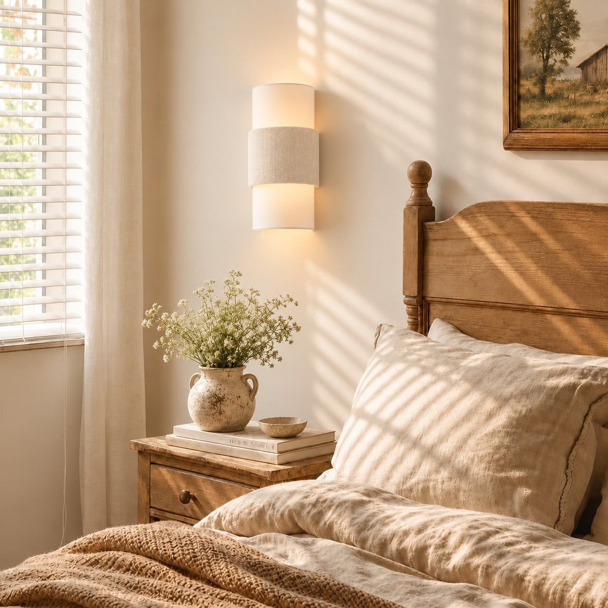 Freya Nordic Minimalist Linen Cylindrical Wall Light for Bedroom and Hallway