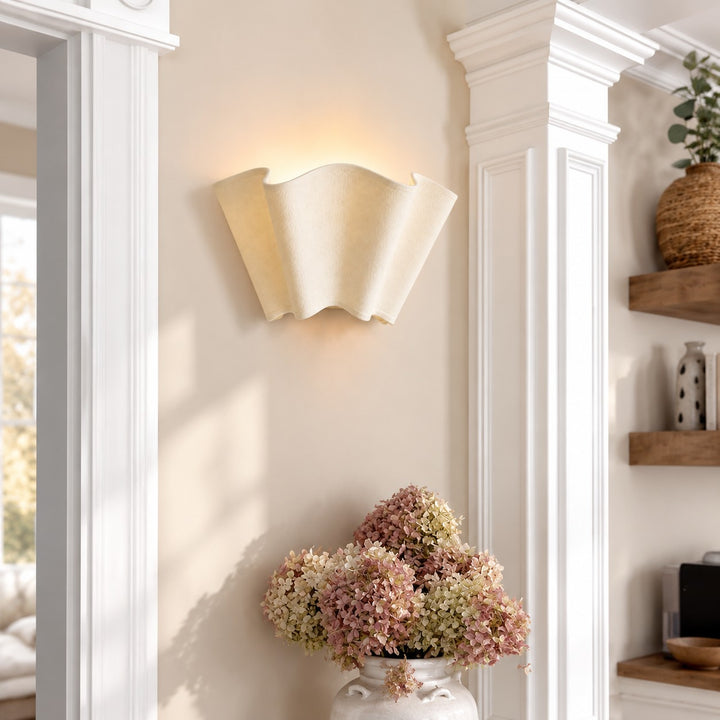 Oslan Modern Plug-In Sconce - Scalloped Ivory Linen Shade Wall Lamp