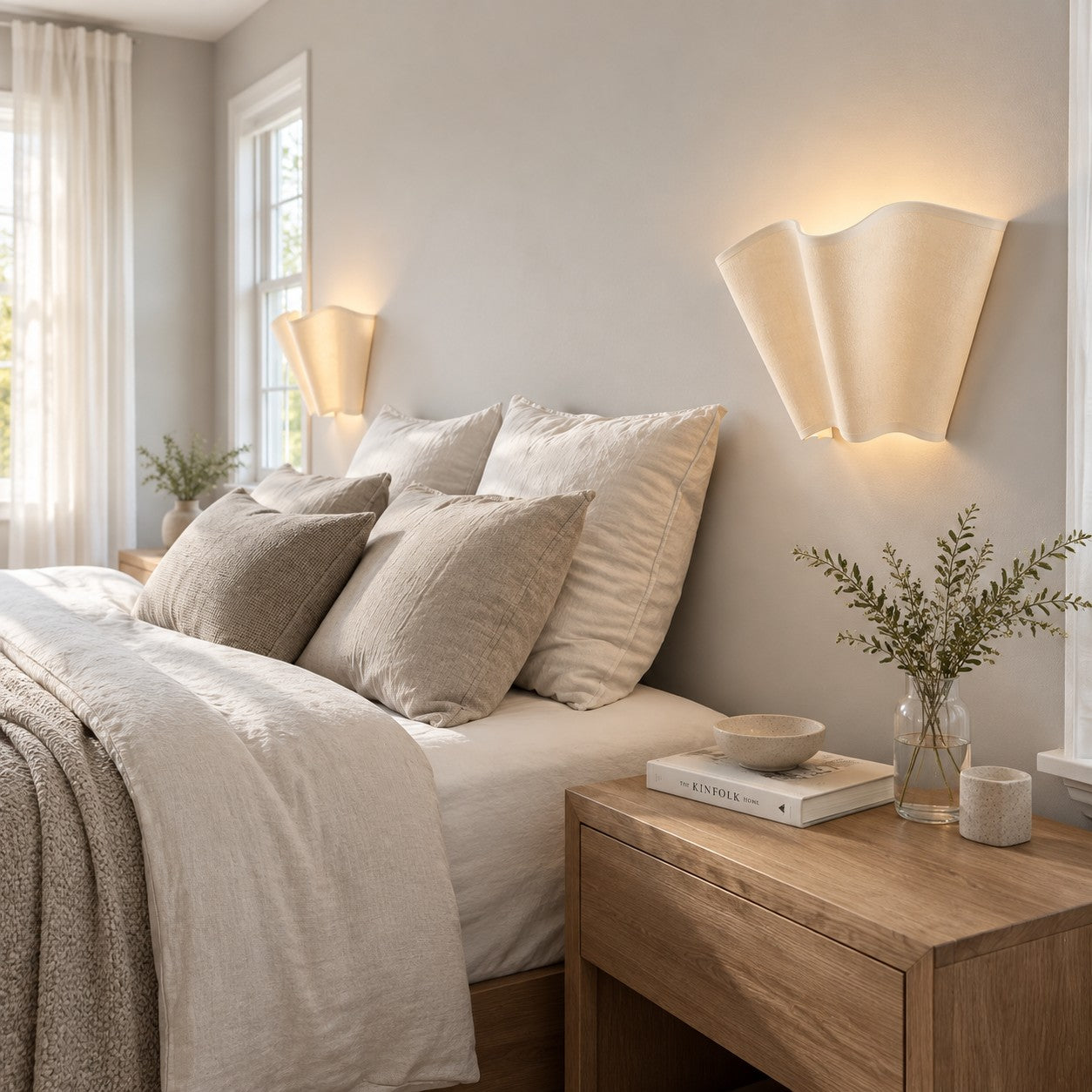 Oslan Modern Plug-In Sconce - Scalloped Ivory Linen Shade Wall Lamp