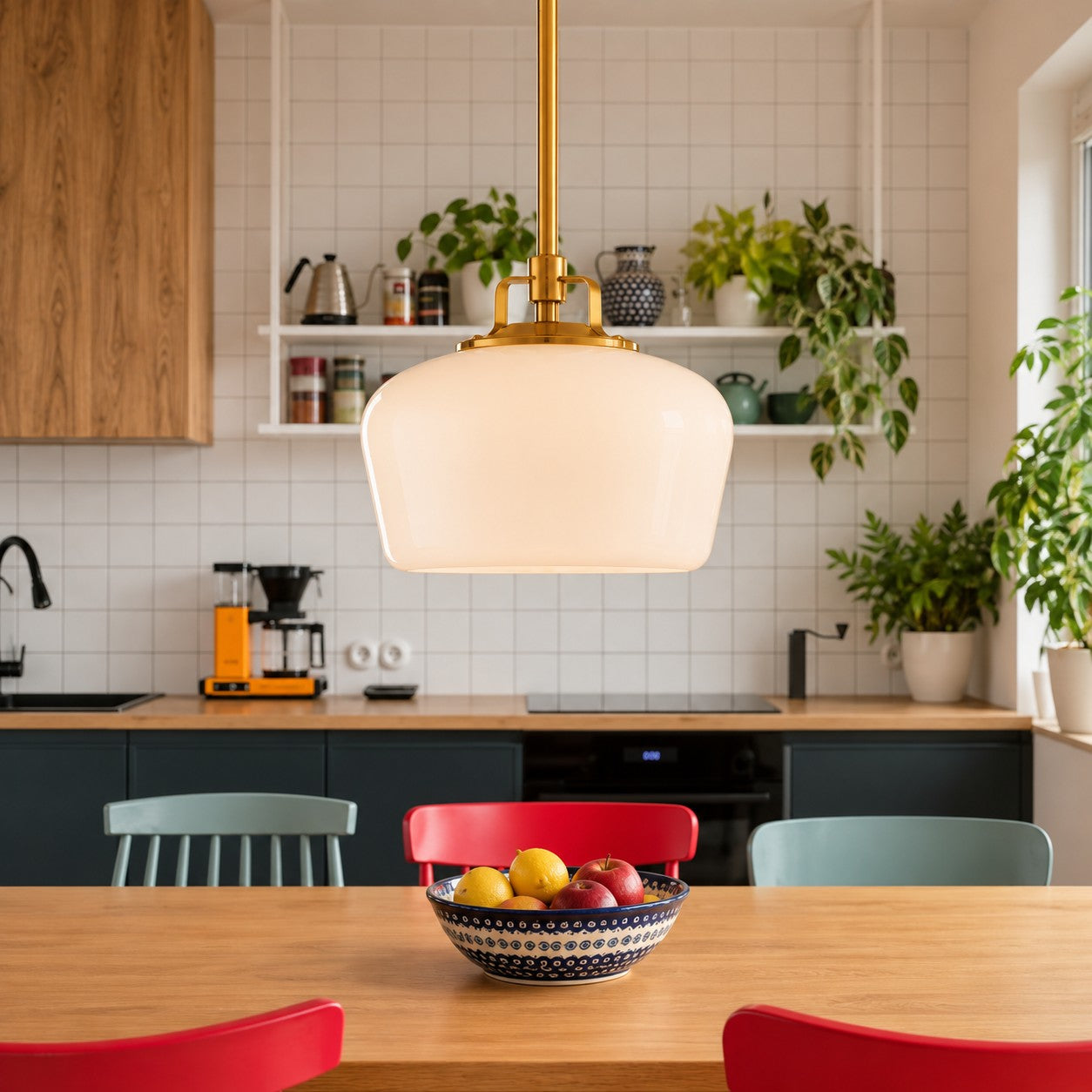 Lirra Opal Glass Pendant Light - Modern Adjustable Metal Drop for Kitchen and Dining