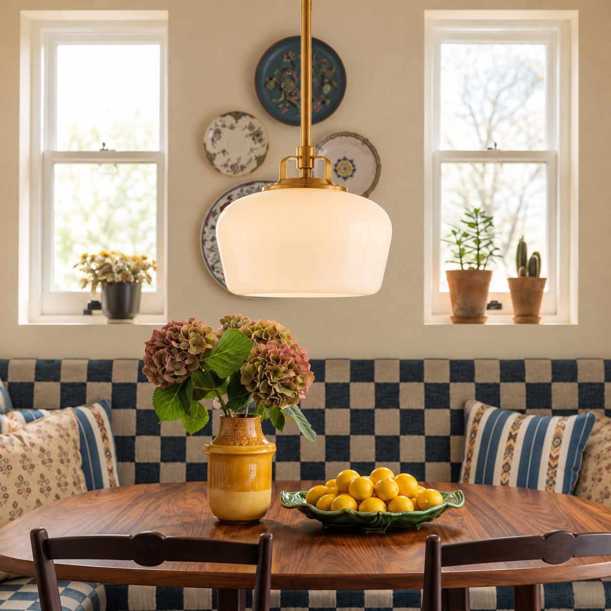 Lirra Opal Glass Pendant Light - Modern Adjustable Metal Drop for Kitchen and Dining