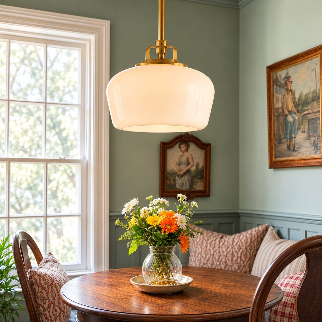 Lirra Opal Glass Pendant Light - Modern Adjustable Metal Drop for Kitchen and Dining