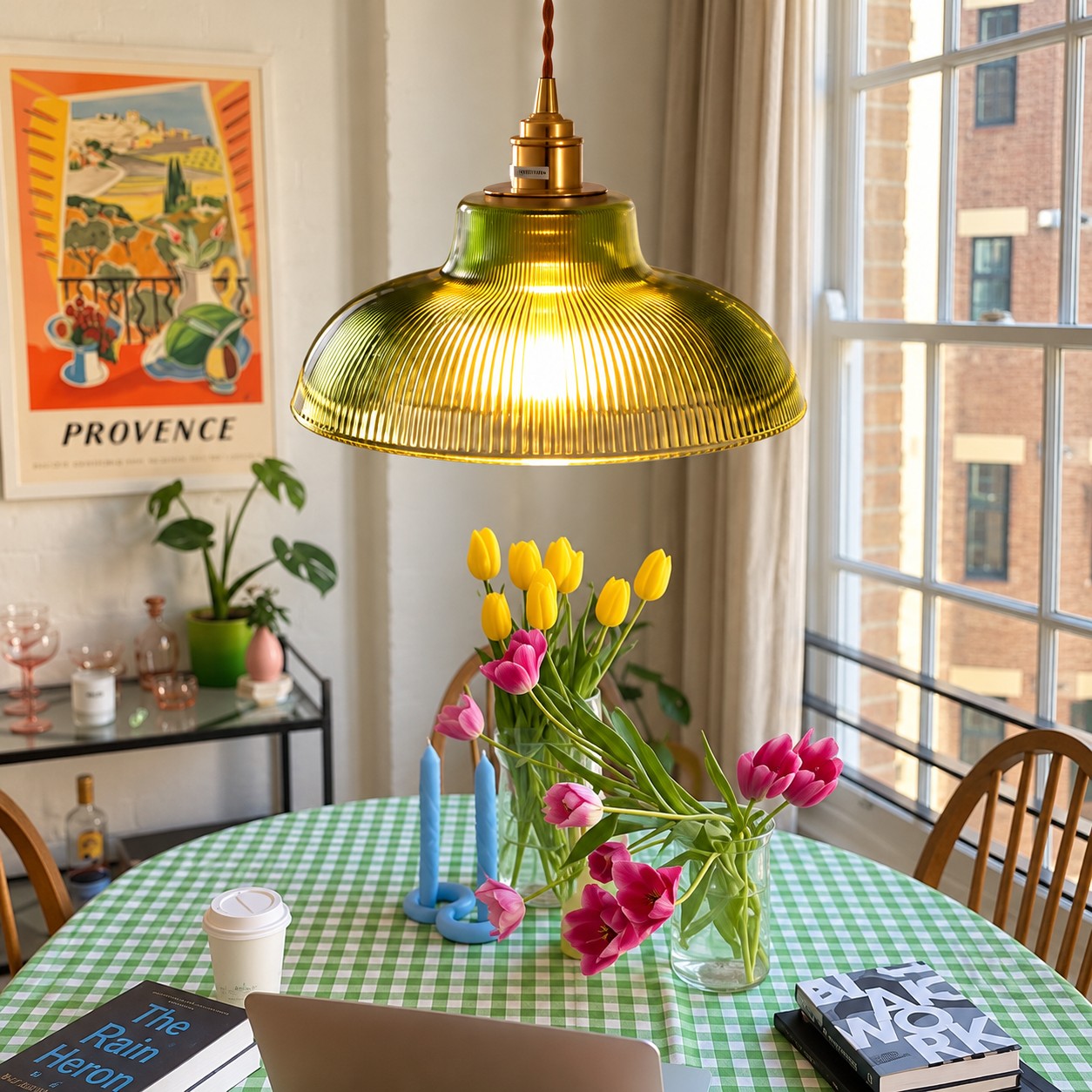 Ribilux Ribbed Pendant Light - Vintage Glass and Metal for Kitchen and Dining Room