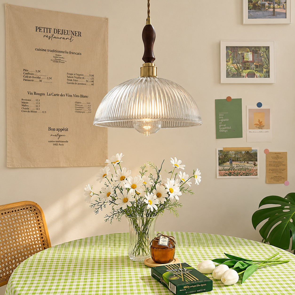 Ribilux Ribbed Pendant Light - Vintage Glass and Metal for Kitchen and Dining Room