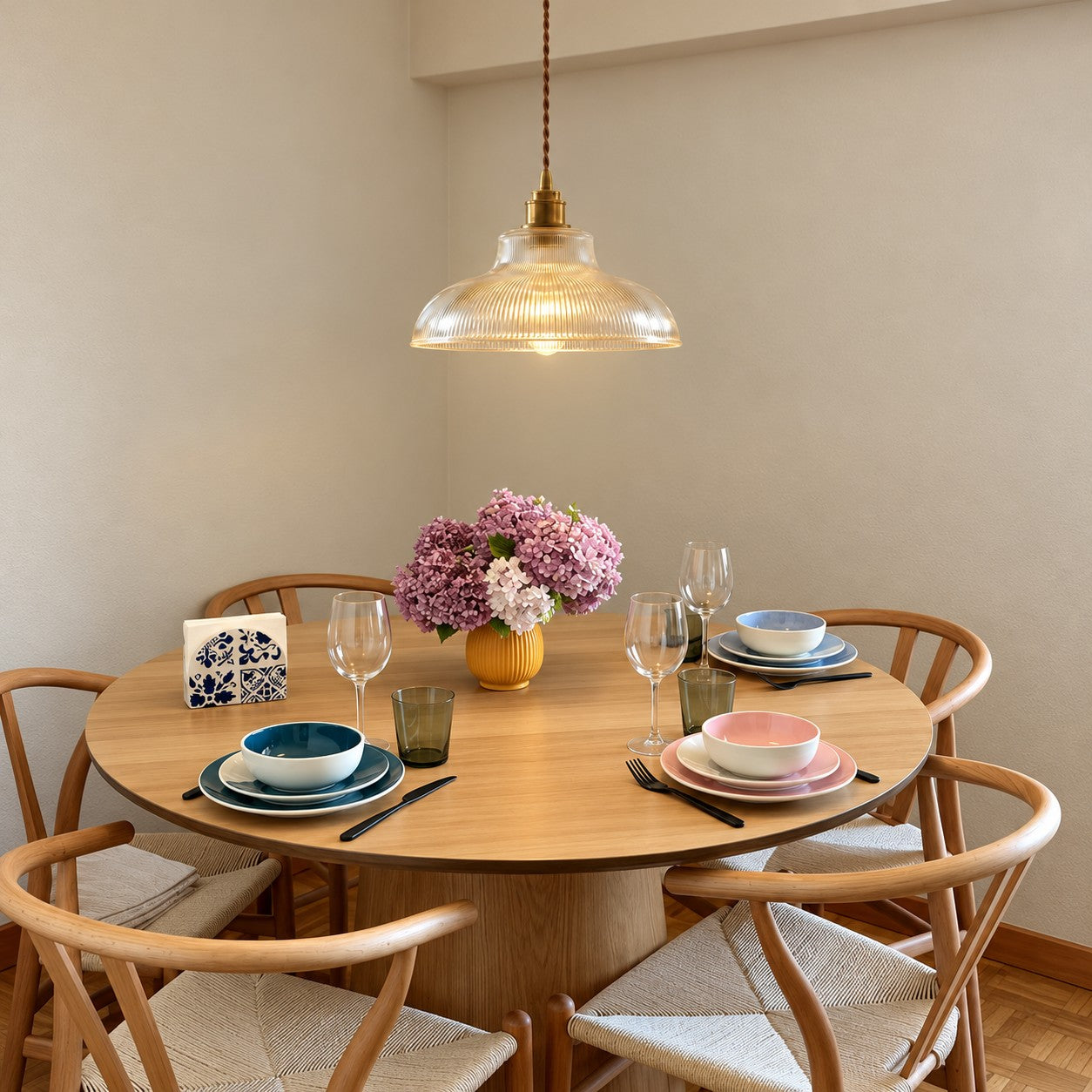 Ribilux Ribbed Pendant Light - Vintage Glass and Metal for Kitchen and Dining Room