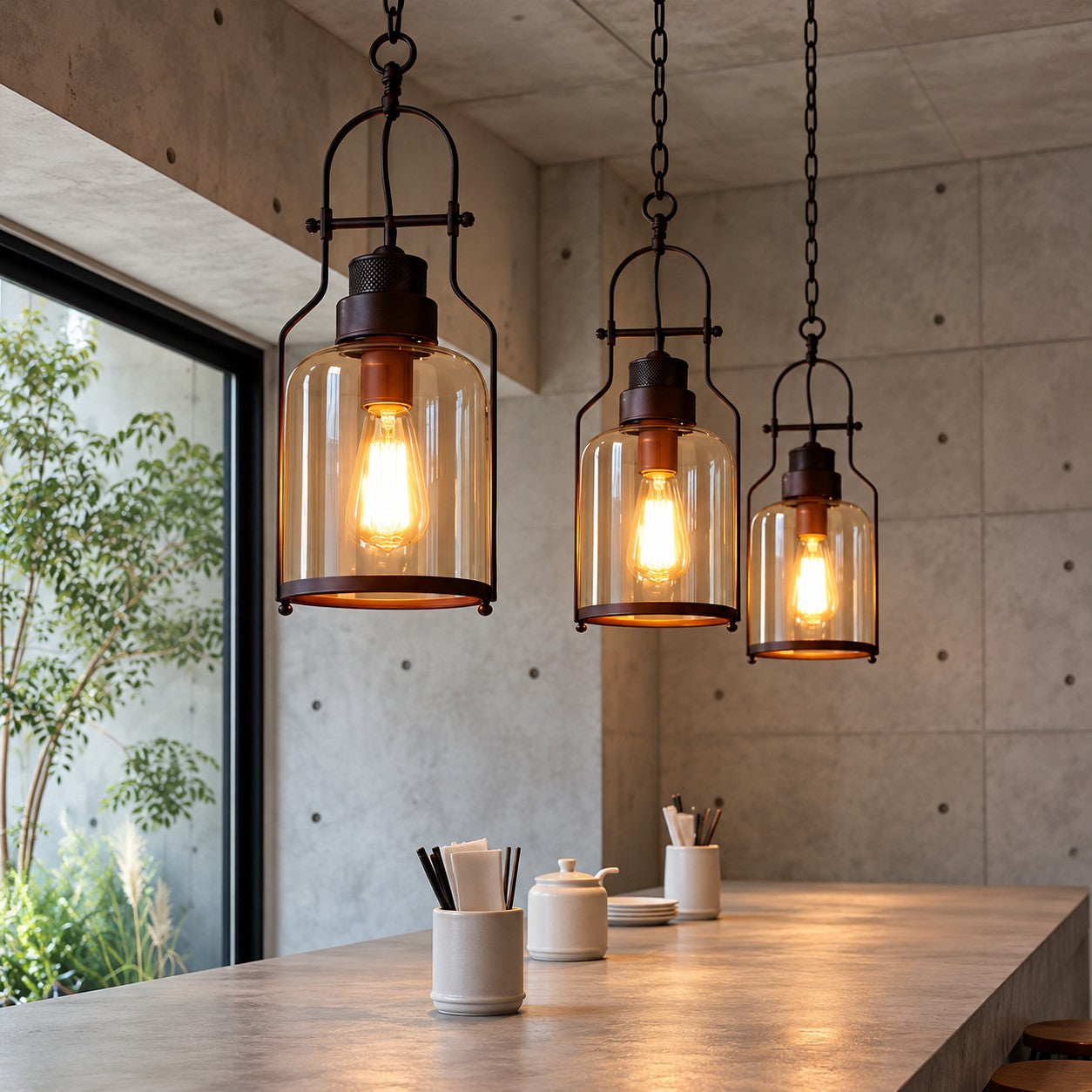 Black Bell Jar Cylinder Glass Pendant Light – Rustic Industrial Design