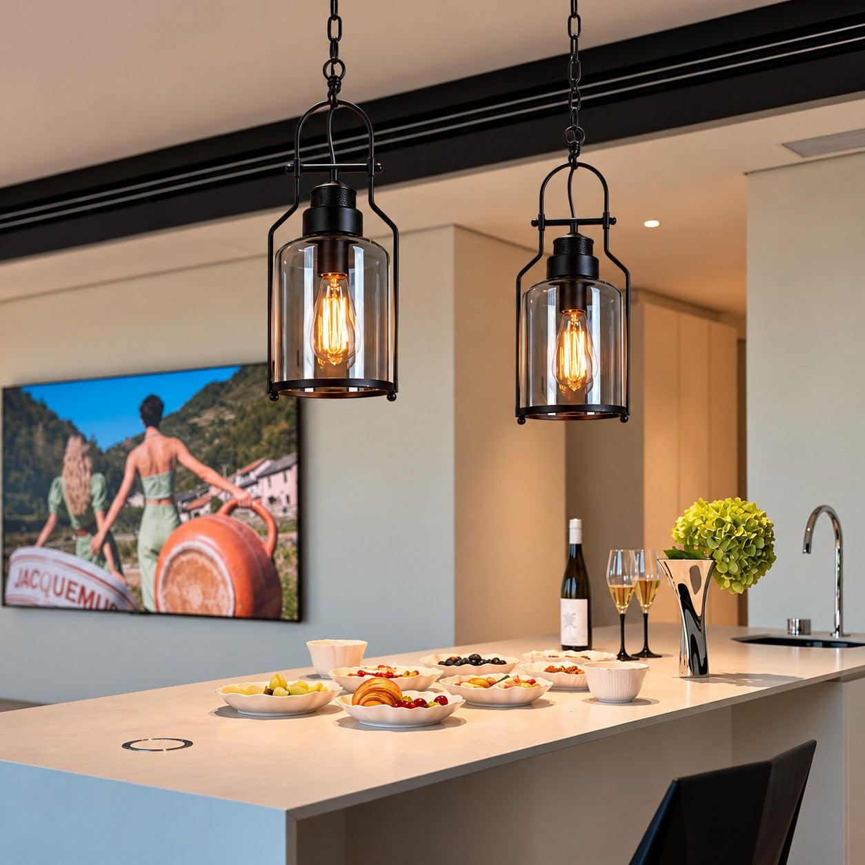 Black Bell Jar Cylinder Glass Pendant Light – Rustic Industrial Design