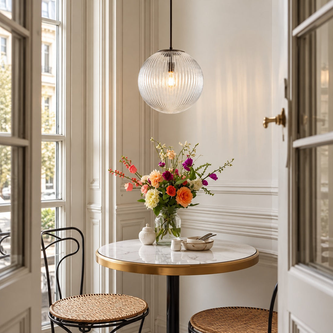 Bravira Ribbed Glass Pendant Light - Elegant Kitchen Island Lamp