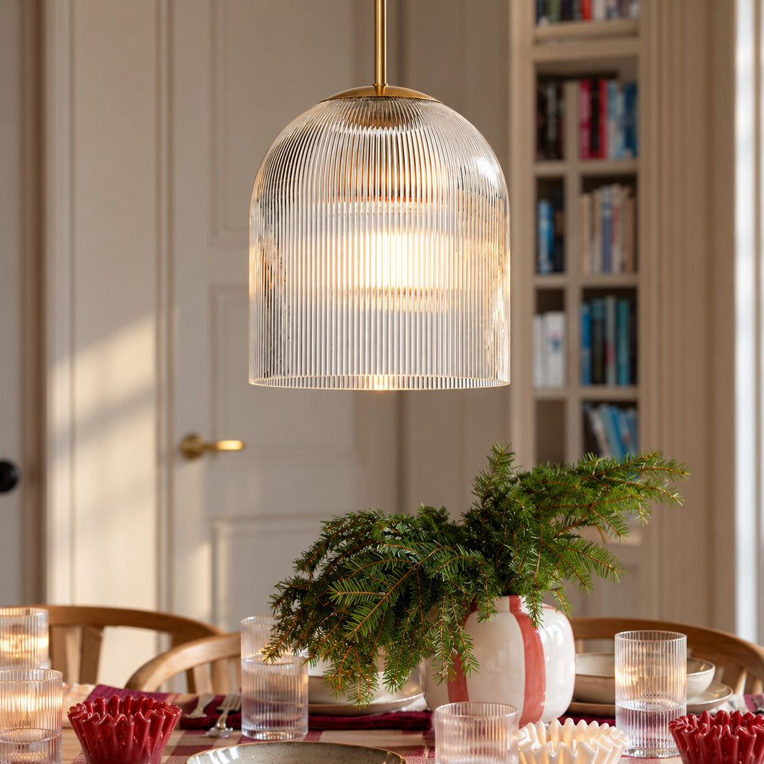 Bravira Ribbed Glass Pendant Light - Elegant Kitchen Island Lamp