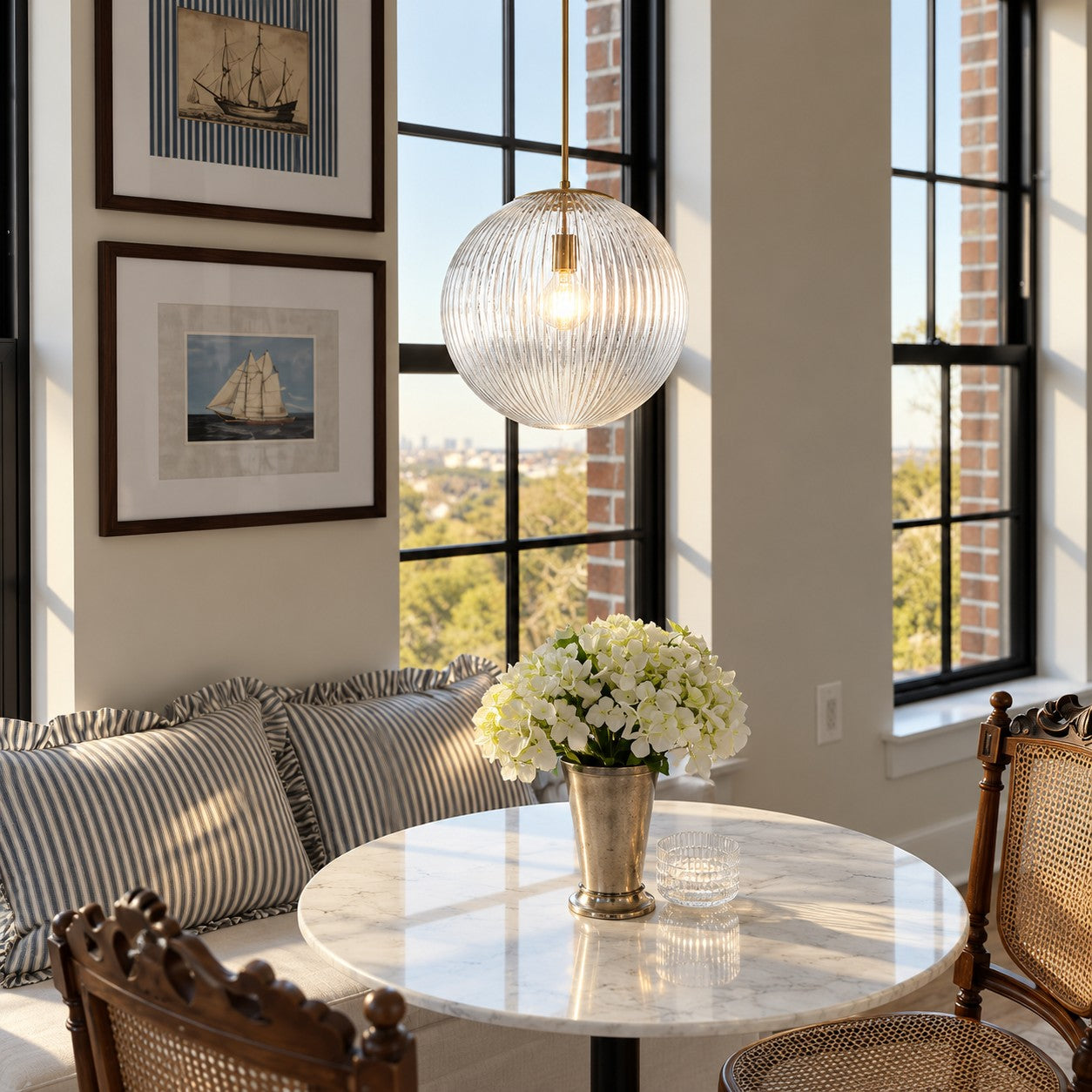 Bravira Ribbed Glass Pendant Light - Elegant Kitchen Island Lamp