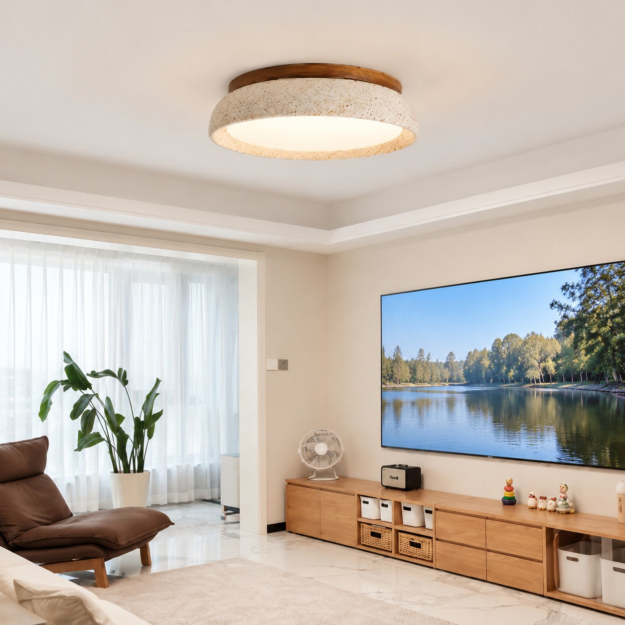 Modern Scandinavian Travertine Ceiling Light