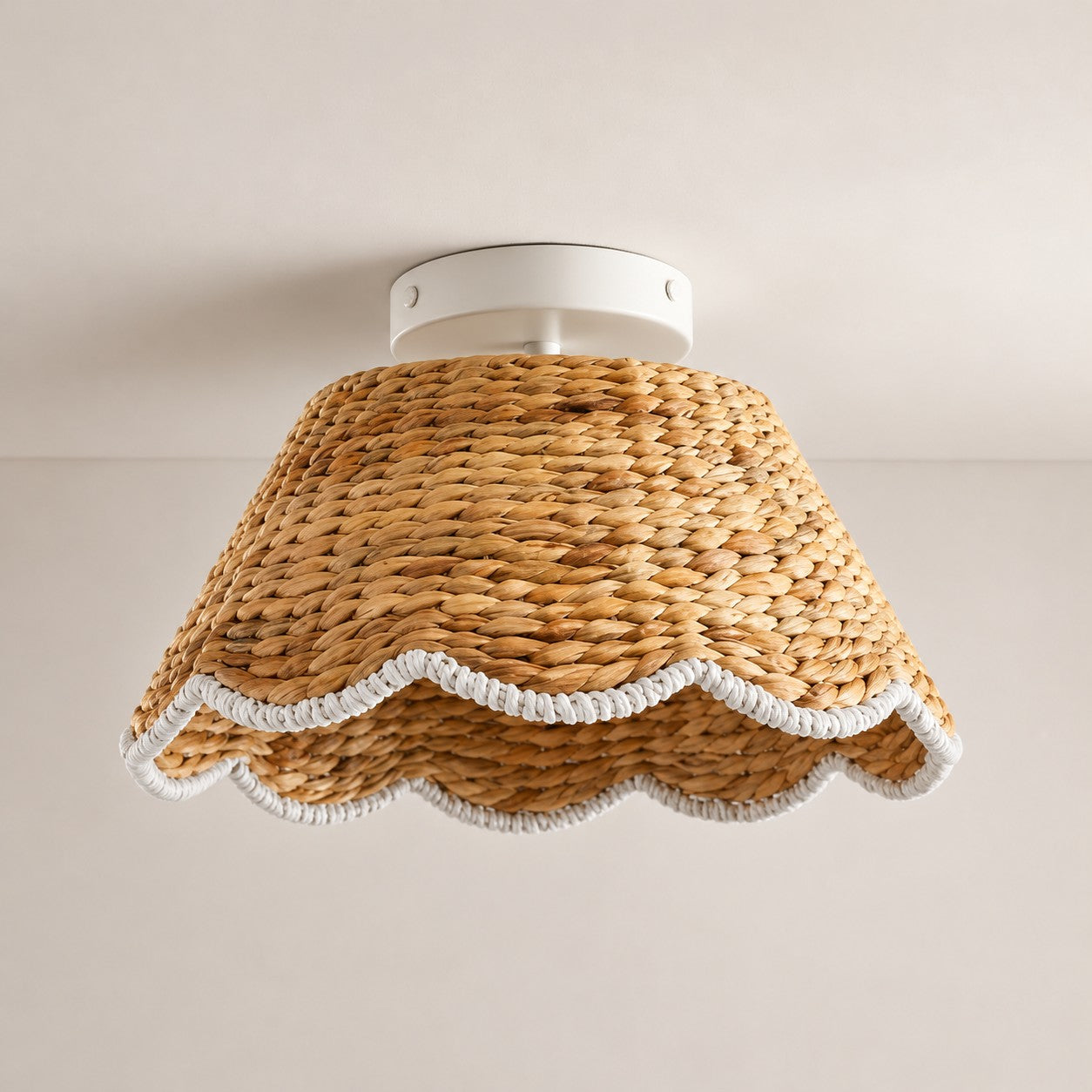 Ruvest Farmhouse Flush Mount Ceiling Light - Scallop Rattan for Warm Interiors