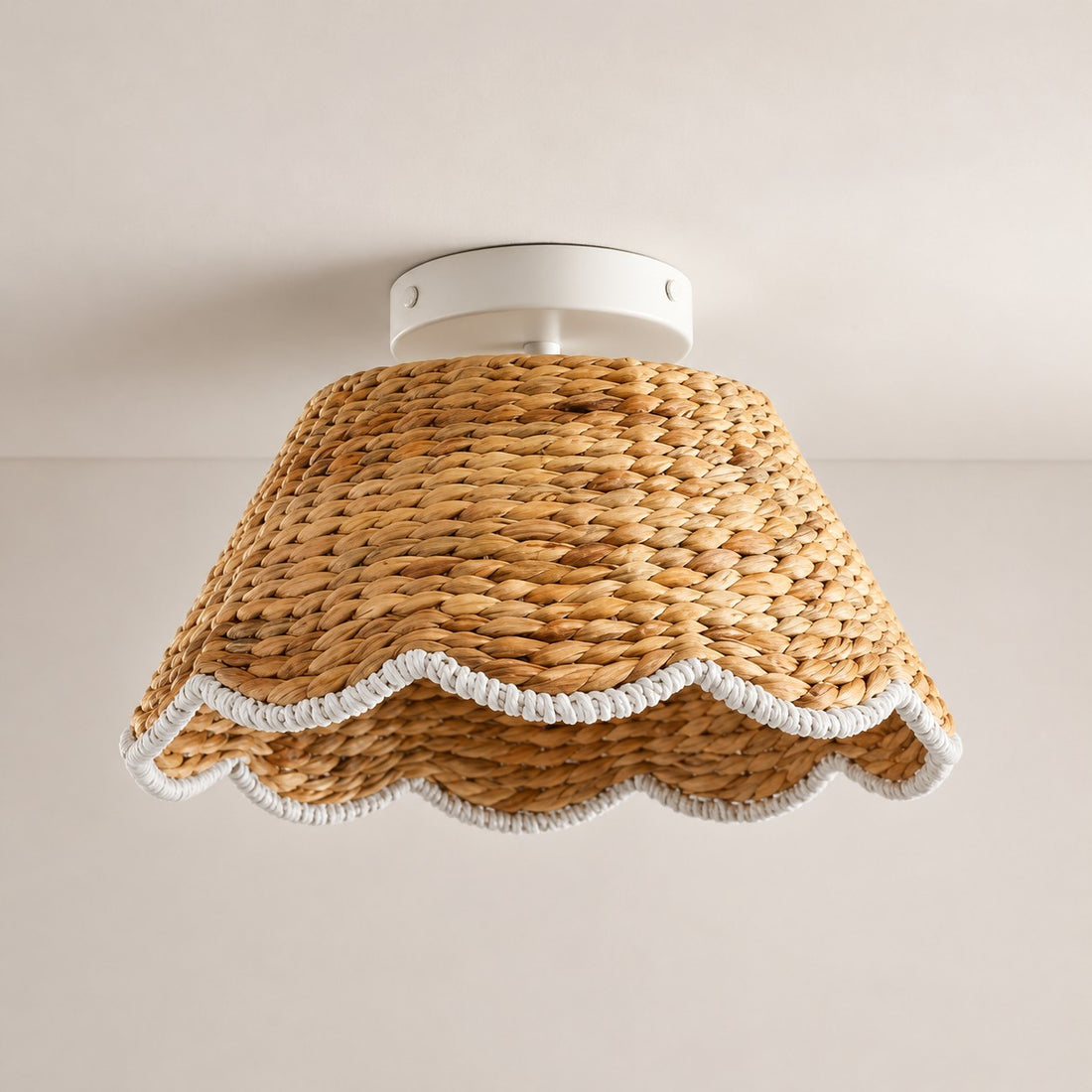 Ruvest Farmhouse Flush Mount Ceiling Light - Scallop Rattan for Warm Interiors