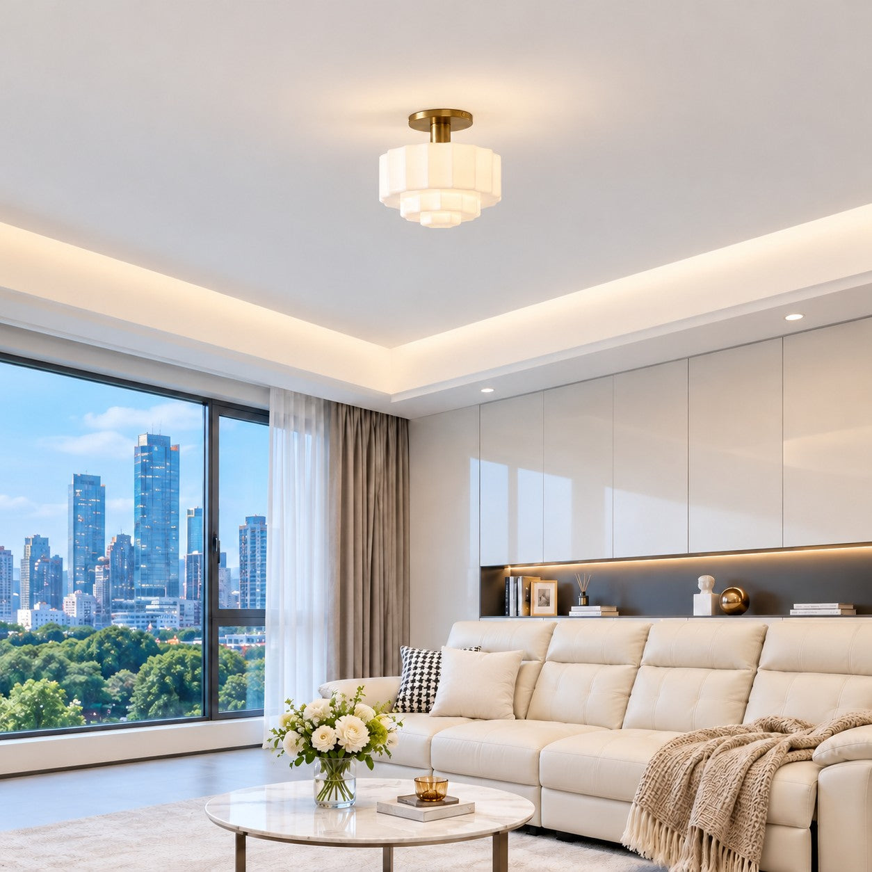 Vexrona Tiered Glass Shade Flush Mount – Contemporary Lighting for Bedrooms and Hallways