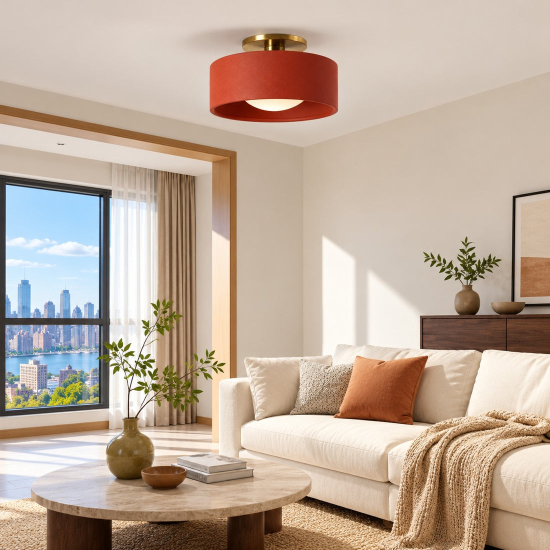 Cerova Modern Porcelain Flush Mount Ceiling Light– Elegant Ivory Shade