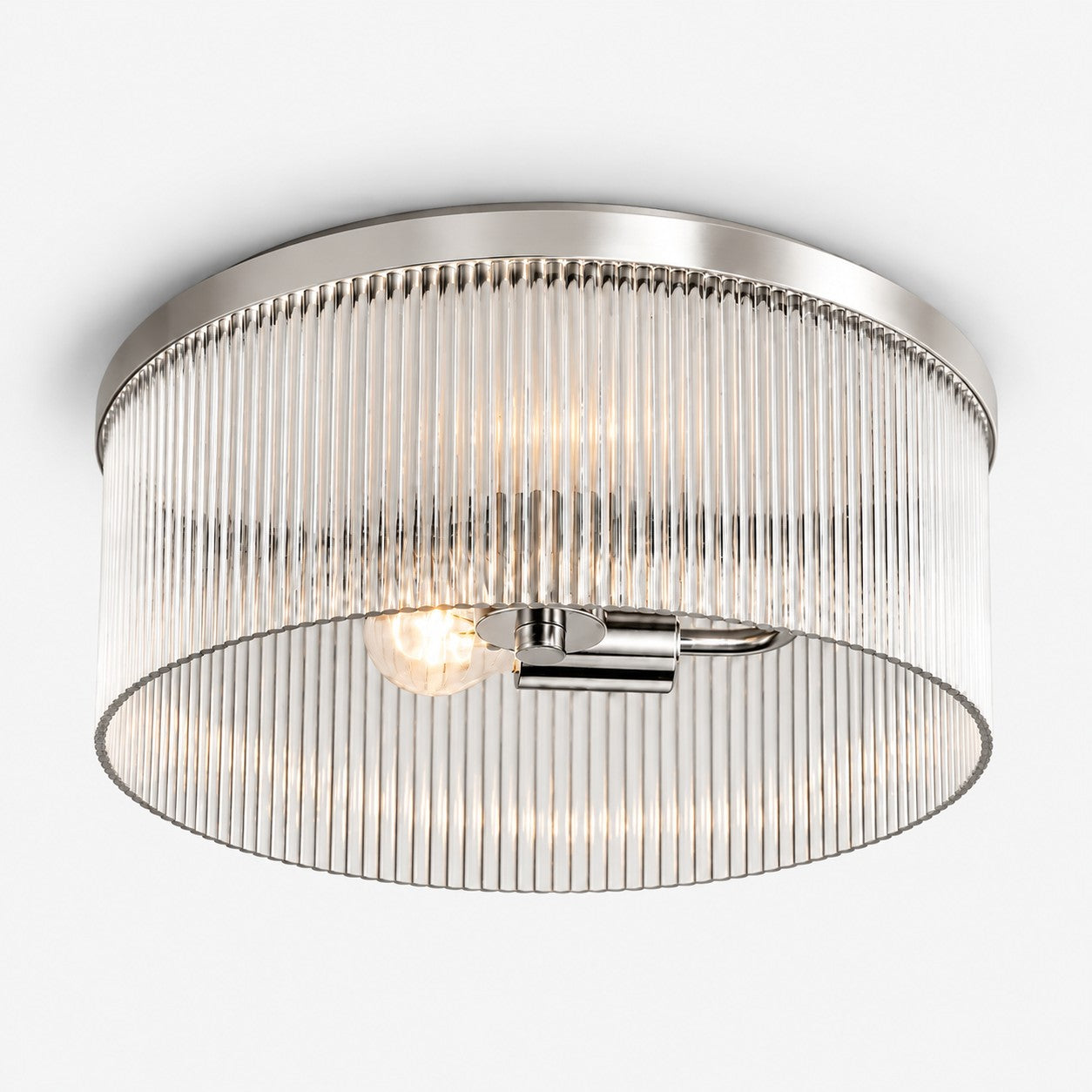 Bravira Flush Mount Ceiling Light - Ribbed & Bubbled Glass Metal Light