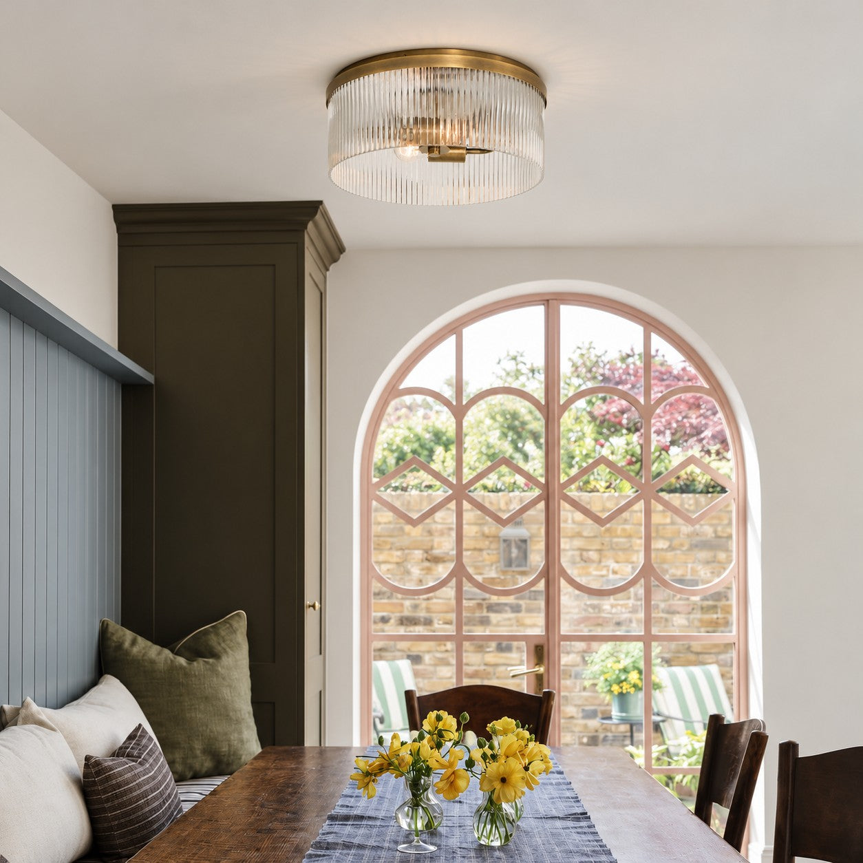 Bravira Flush Mount Ceiling Light - Ribbed & Bubbled Glass Metal Light
