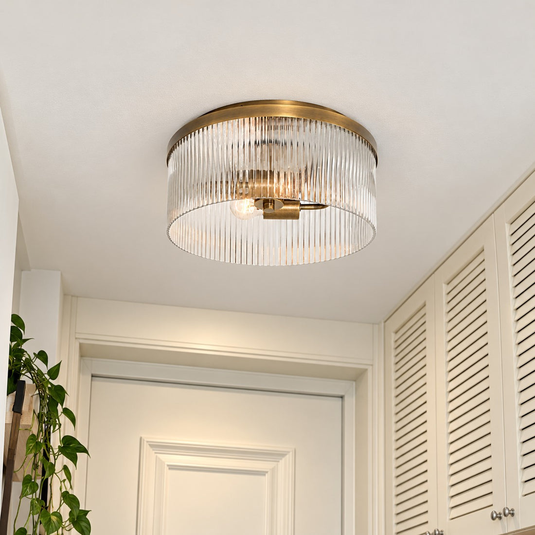 Bravira Flush Mount Ceiling Light - Ribbed & Bubbled Glass Metal Light