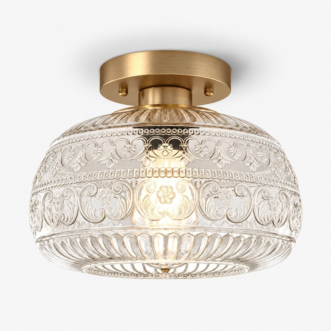Lurex Stained Pattern Glass Flush Mount Ceiling Light - Engraved Design and Decorative Indoor Lighting