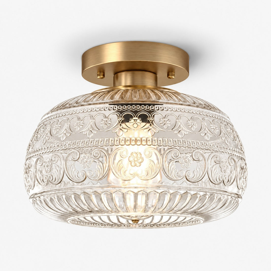 Lurex Stained Pattern Glass Flush Mount Ceiling Light - Engraved Design and Decorative Indoor Lighting
