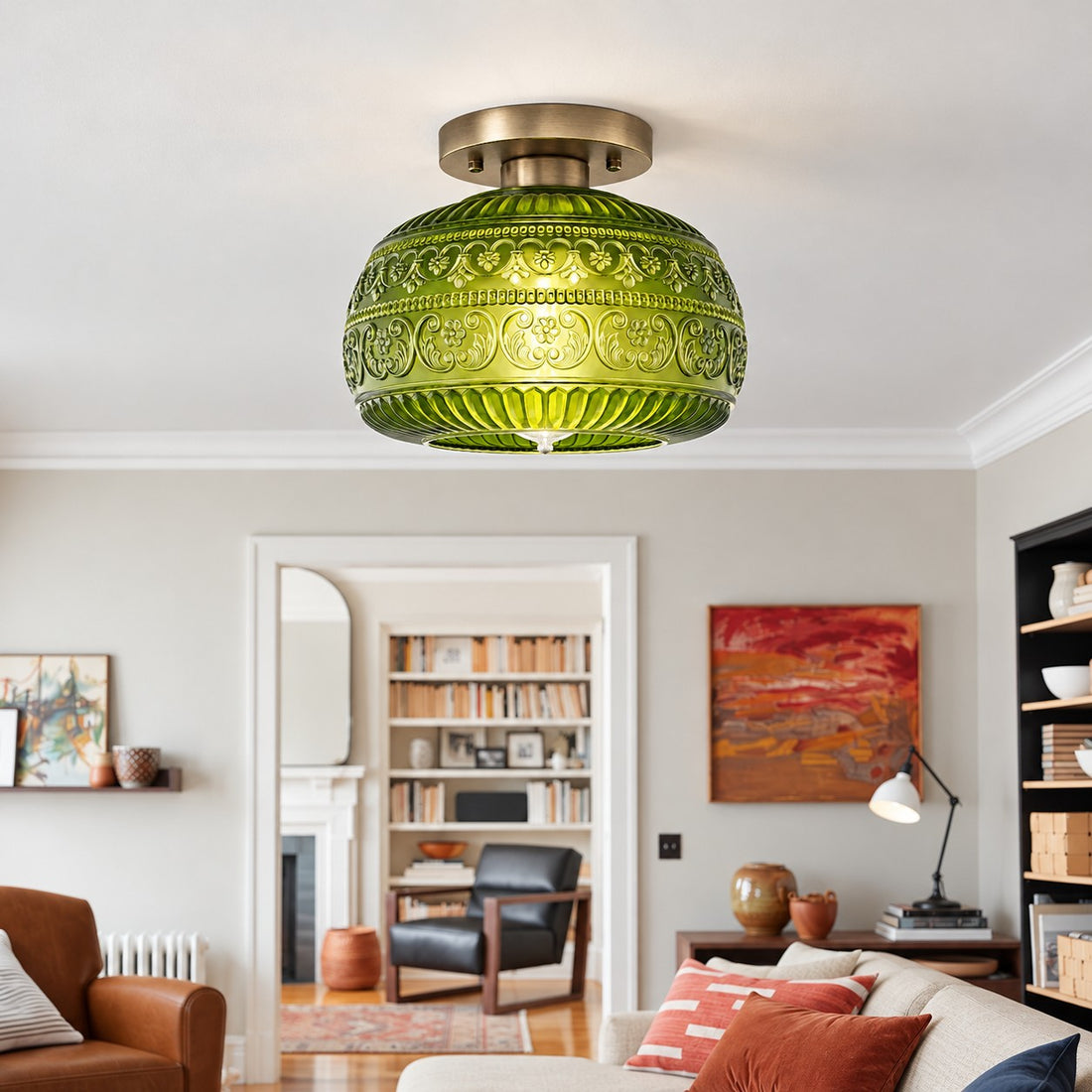 Lurex Stained Pattern Glass Flush Mount Ceiling Light - Engraved Design and Decorative Indoor Lighting