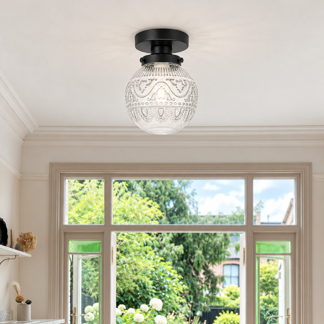 Naveliro Sphere Glass Flush Mount Ceiling Light - Timeless Design for Living Room and Kitchen