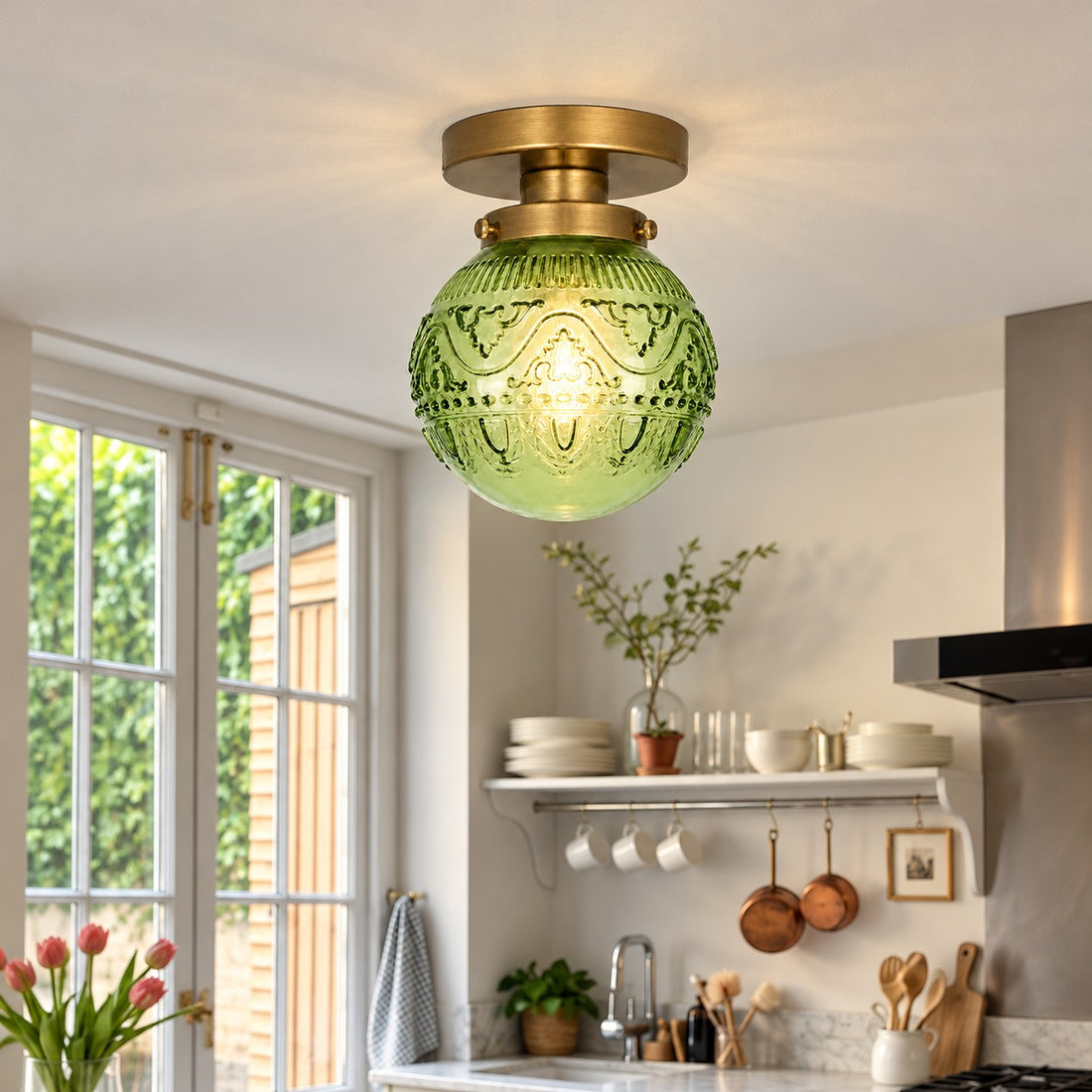 Naveliro Sphere Glass Flush Mount Ceiling Light - Timeless Design for Living Room and Kitchen
