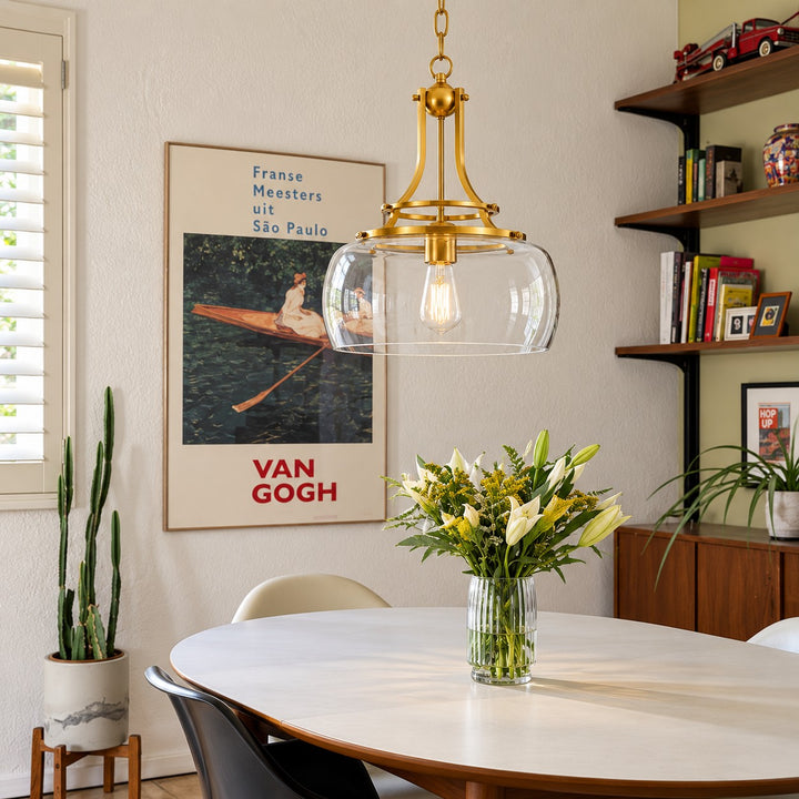 Lirra Vintage Transparent Glass Dome Pendant Light - Classic Industrial Style for Entryway