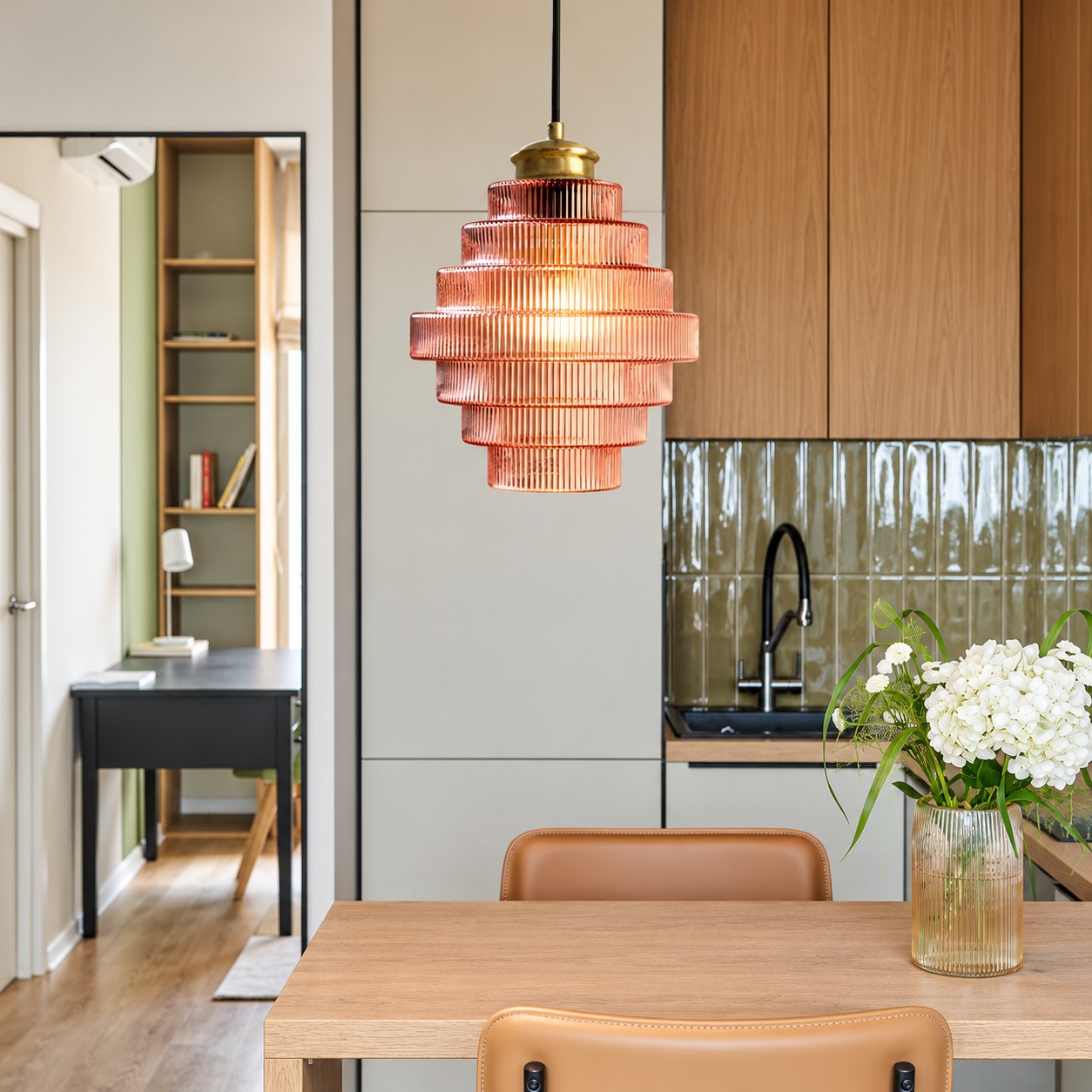 Bottis  Striped Glass Bottle Pendant Lamp with Artistic Vertical Shade