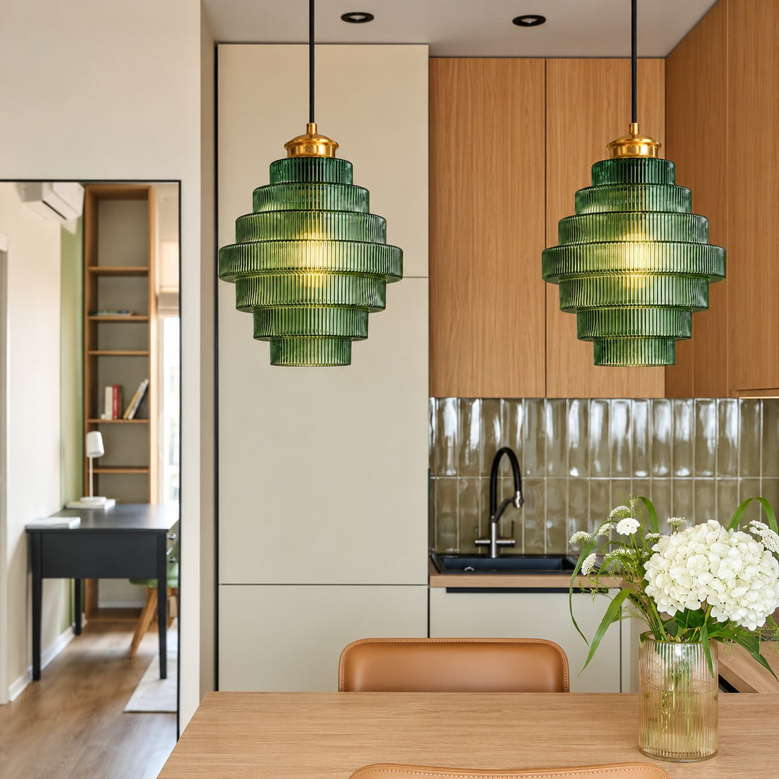 Bottis  Striped Glass Bottle Pendant Lamp with Artistic Vertical Shade