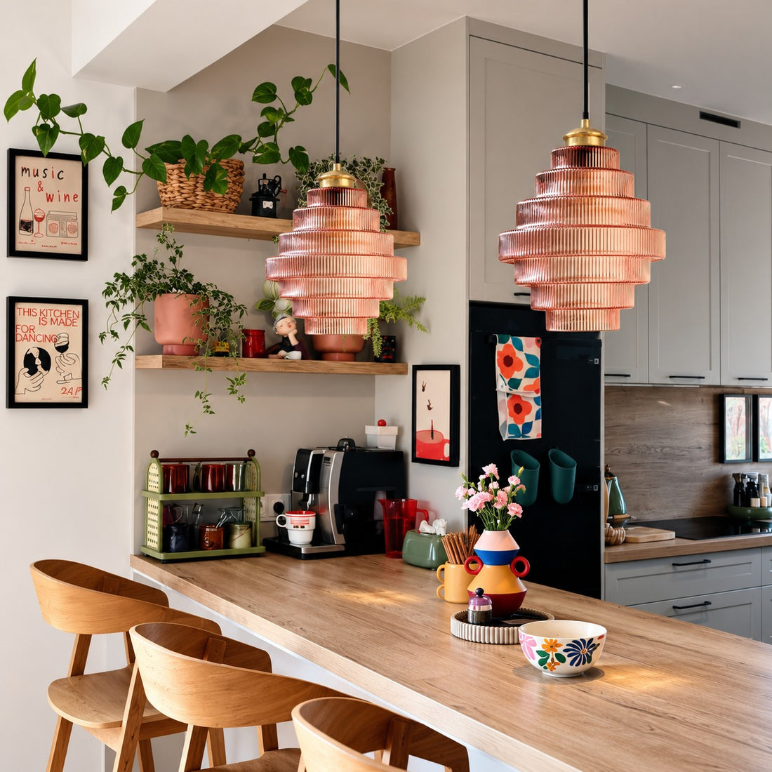 Bottis  Striped Glass Bottle Pendant Lamp with Artistic Vertical Shade