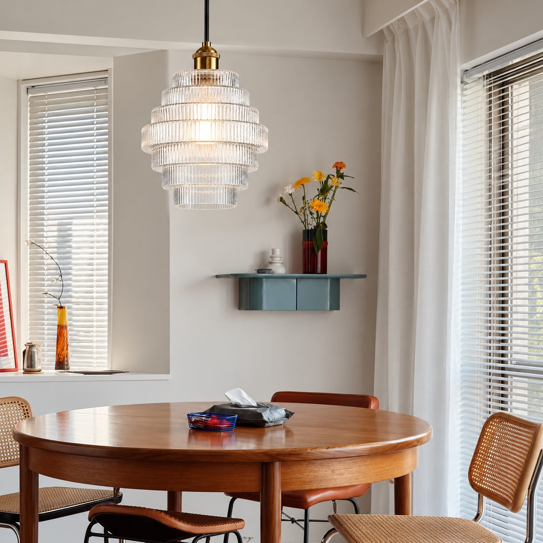 Bottis  Striped Glass Bottle Pendant Lamp with Artistic Vertical Shade