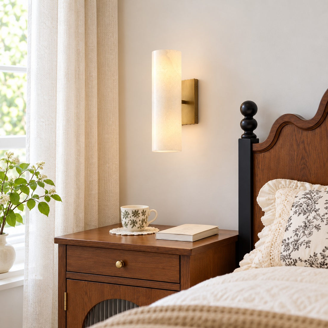Wolvina Natural Marble Tube Sconce with Sleek Metal Details