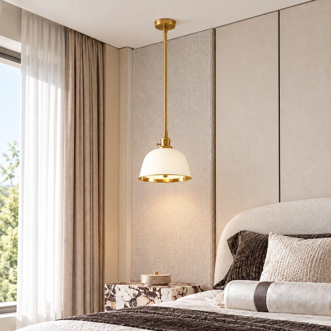 Forvara Classic Bell Pendant Light Industrial Pole Pendant Fixture for Dining Room
